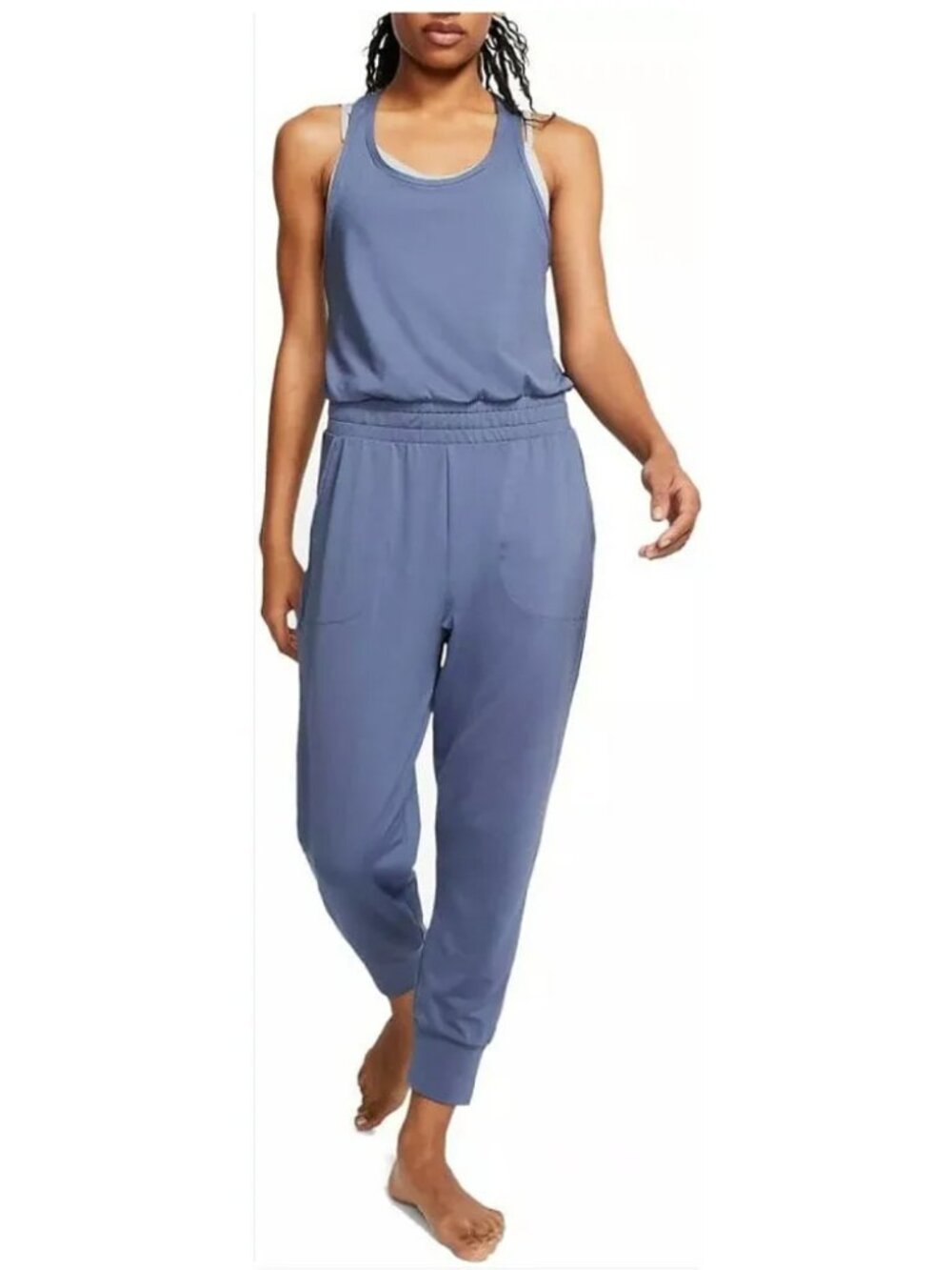 Nike Dri-Fit Yoga Jumpsuit Blue Racerback Pocket Activewear